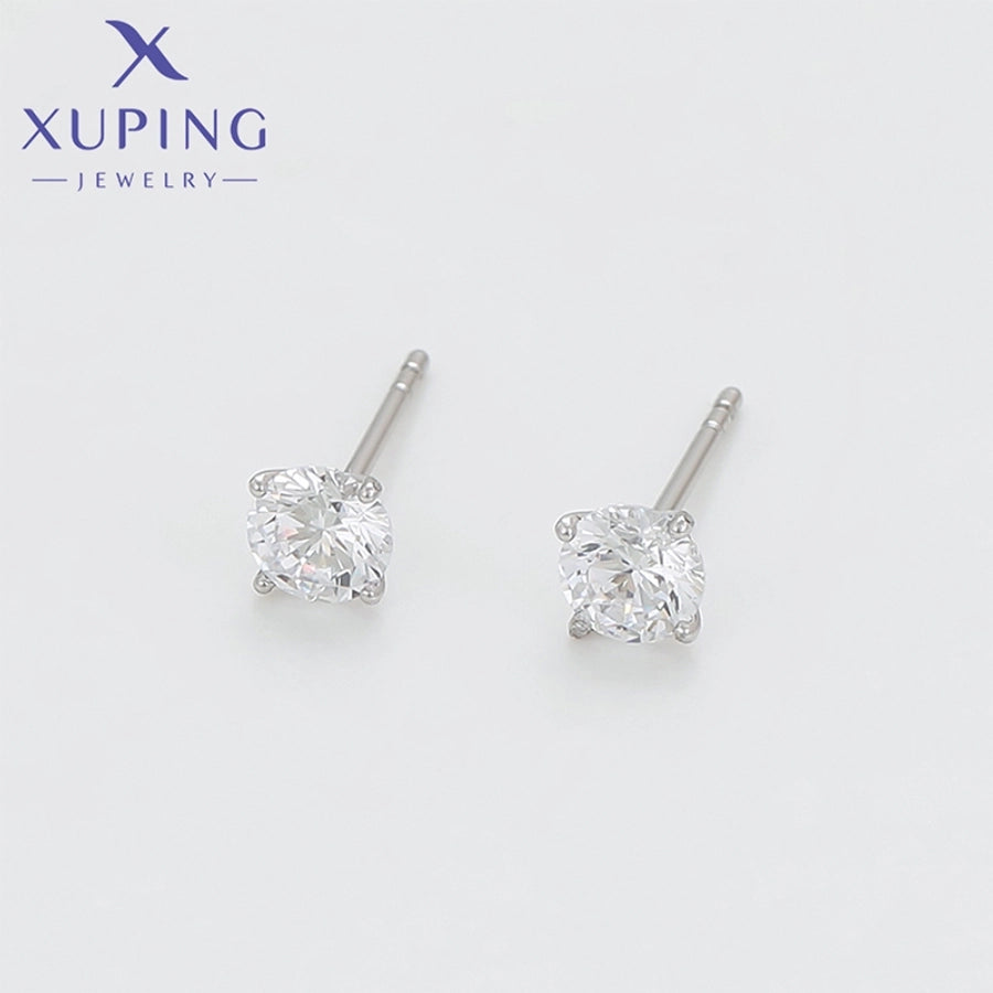 1 Pair Basic XUPING Simple Style Geometric Inlay Copper Artificial Gemstones 18K Gold Plated Ear Studs