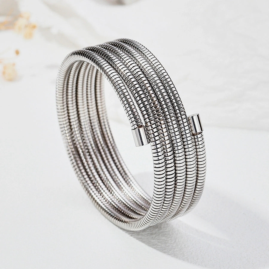 ig style geometric stainless steel layered plating bangle