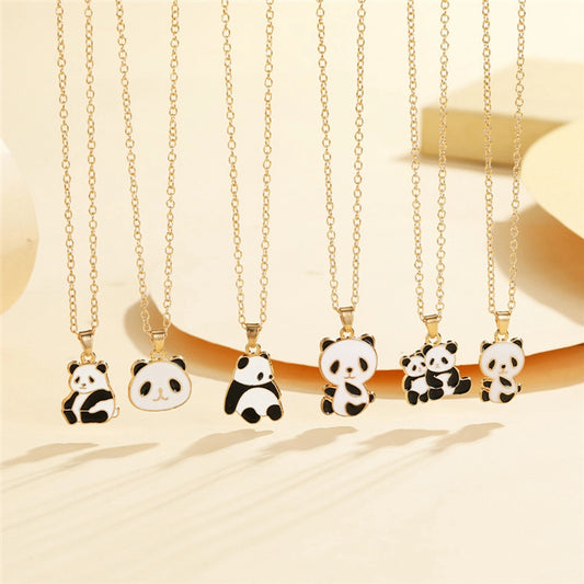 Cartoon Style Cute Panda K Gold Plated 201 Stainless Steel Zinc alloy  Pendant Necklace