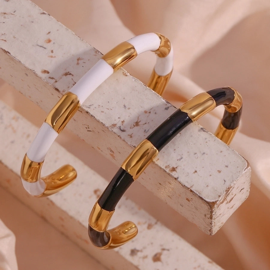 Simple Style Classic Style C Shape Color Block 304 Stainless Steel 18K Gold Plated Cuff Bracelets In Bulk