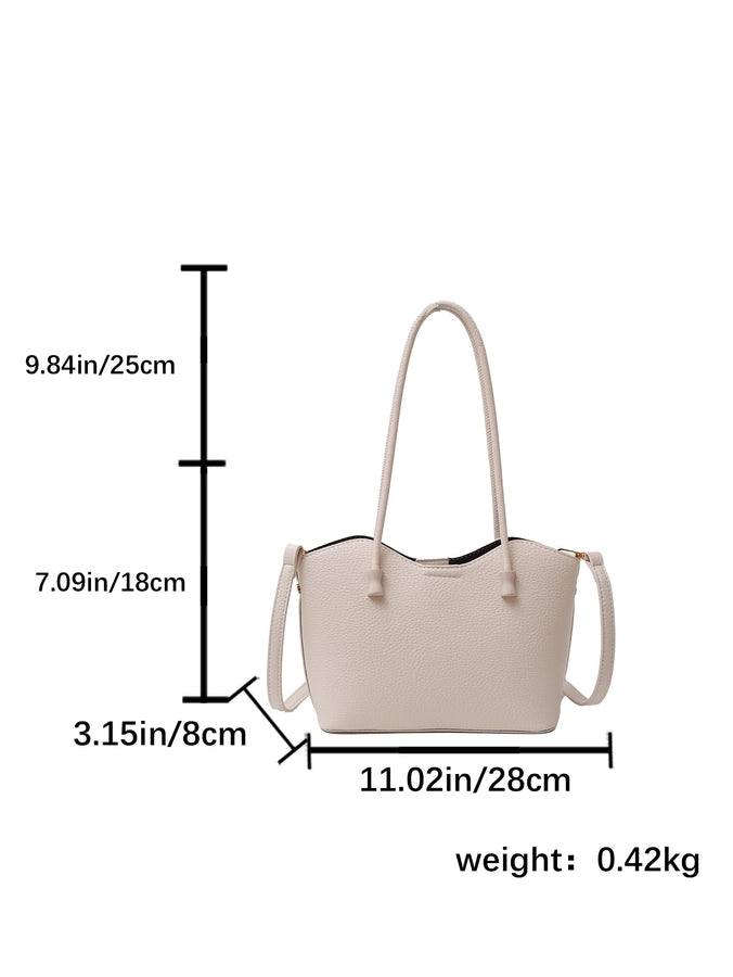 Women's Pu Leather Solid Color Classic Style Sewing Thread Dumpling Shape Zipper Tote Bag