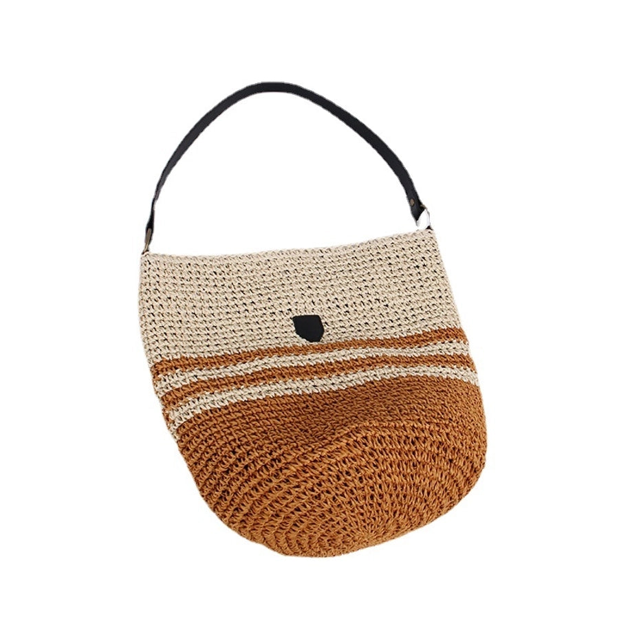 Women's Straw Stripe Vacation Weave Bucket Magnetic Buckle Shoulder Bag