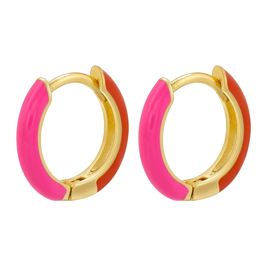 1 pair basic simple style circle round enamel plating copper 18k gold plated hoop earrings - CEJEW