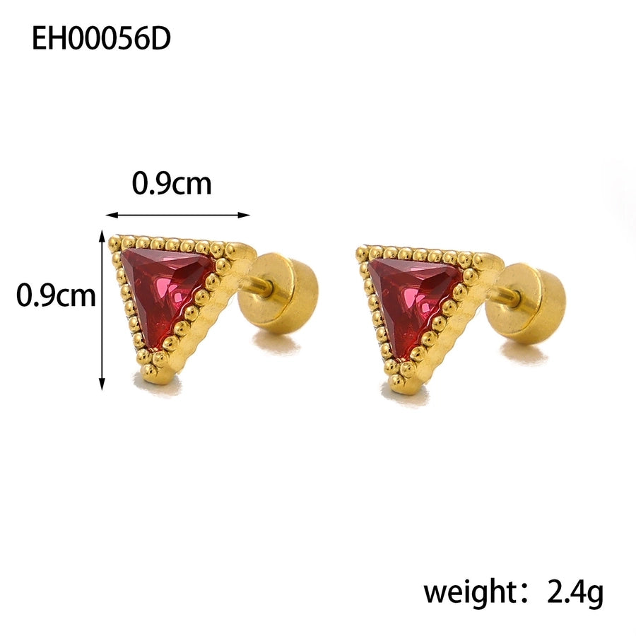 1 Pair Simple Style Triangle 304 Stainless Steel Zircon 18K Gold Plated Earrings