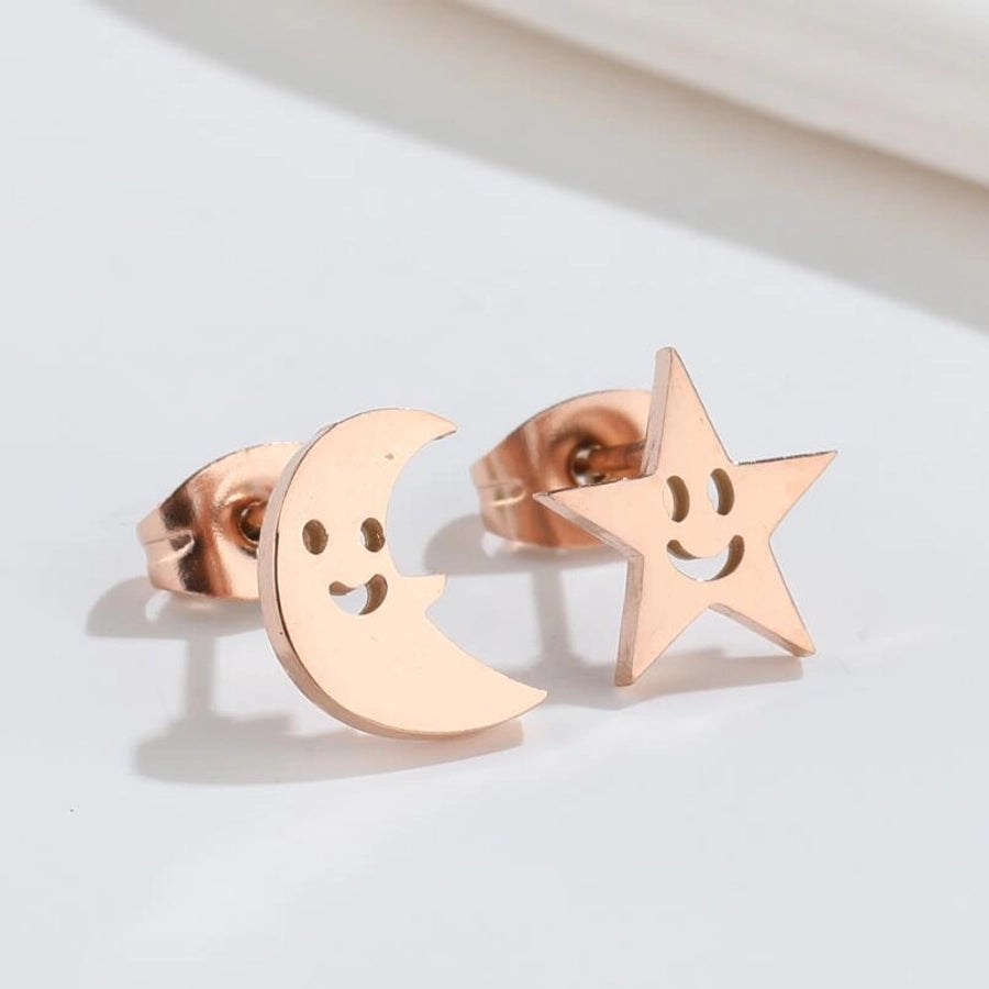 1 pair fashion star moon wings titanium steel asymmetrical plating hollow out ear studs - CEJEW