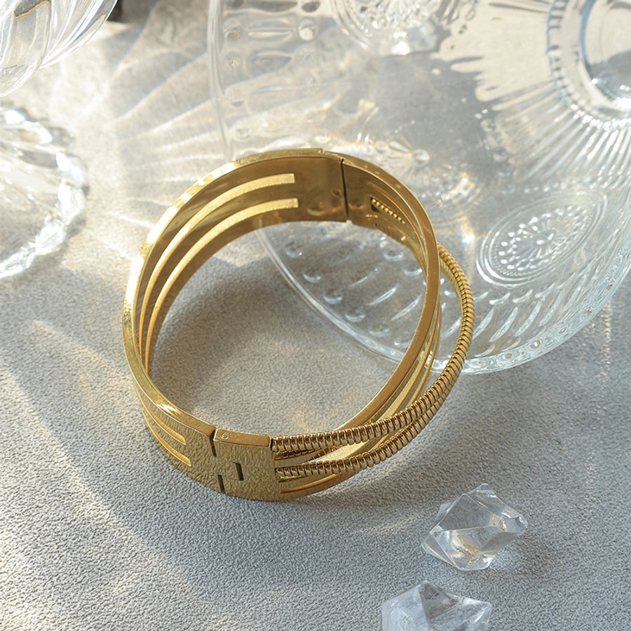 Simple Style Streetwear Cool Style Round Solid Color 304 Stainless Steel 14K Gold Plated Bangle In Bulk