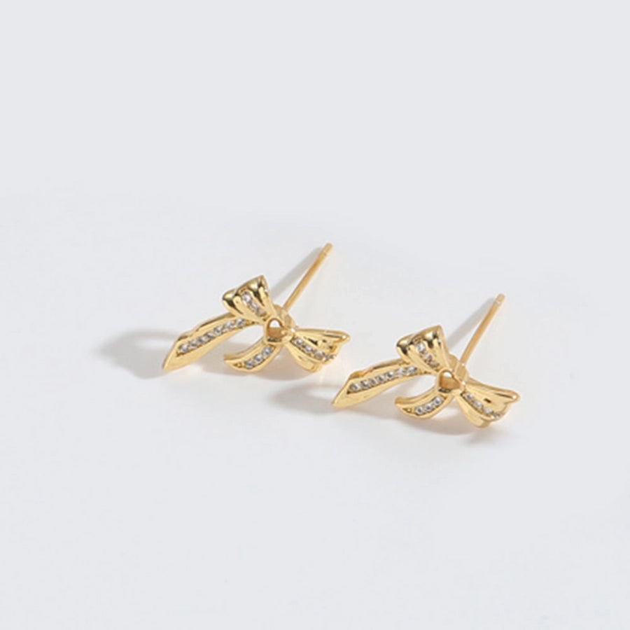 1 Pair Simple Style Shiny Rabbit Heart Shape Bow Knot Inlay Copper Zircon 14K Gold Plated Copper Earrings - CEJEW