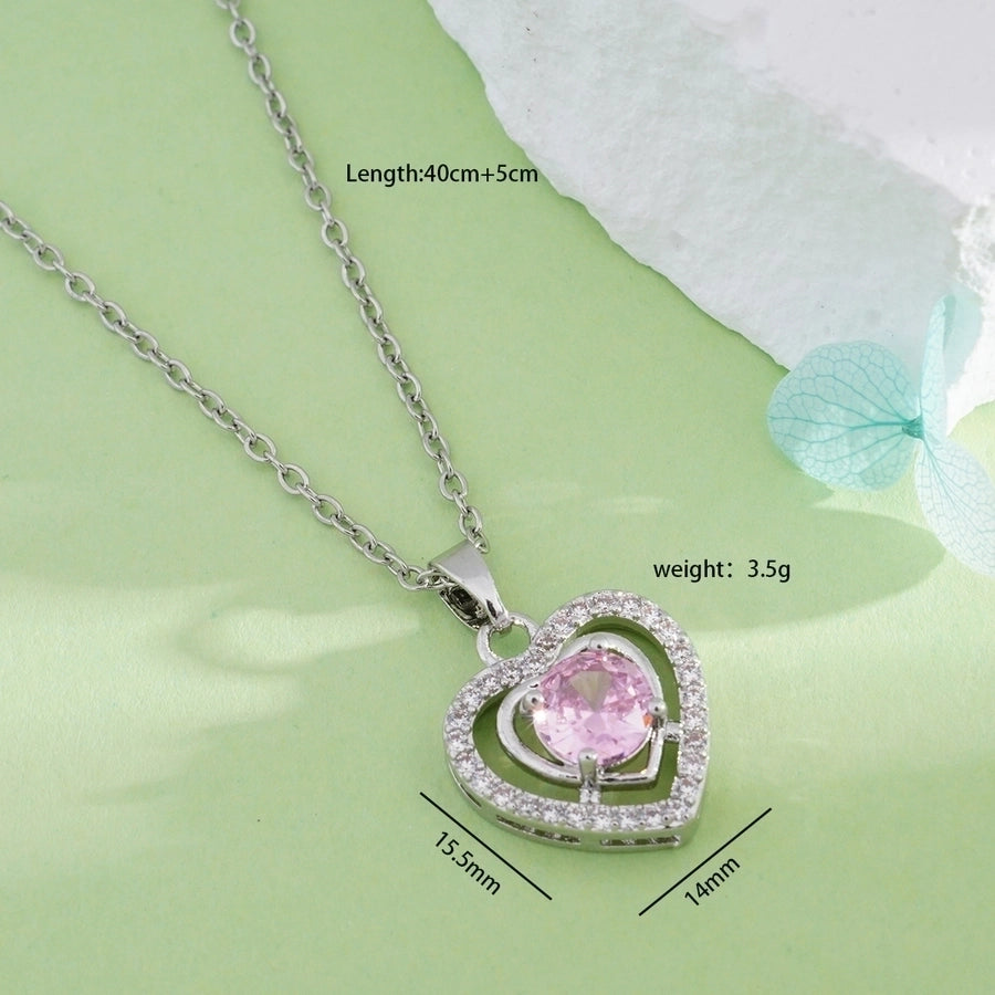 304 Stainless Steel Copper Inlay Heart Shape Zircon Pendant Necklace