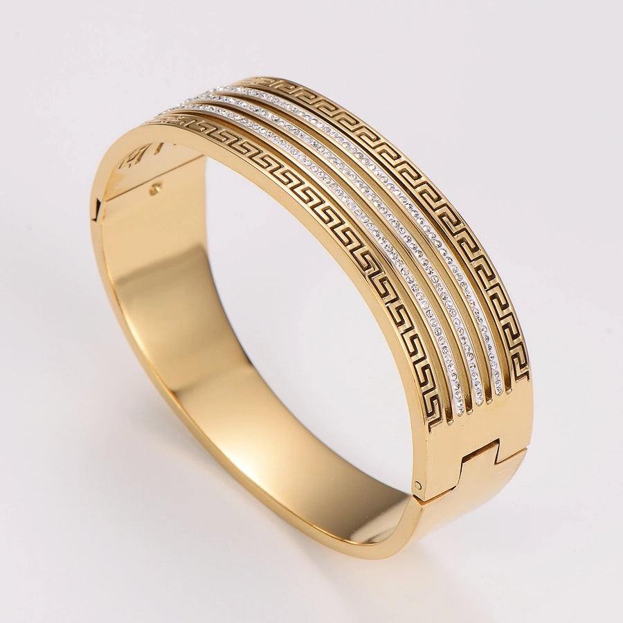 Simple Style Classic Style Geometric 304 Stainless Steel 18K Gold Plated Rhinestones Stainless Steel Bracelets In Bulk