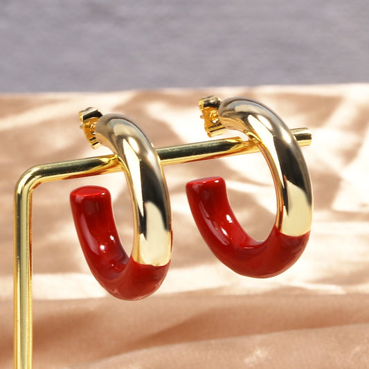 1 Pair Elegant Vintage Style Classic Style C Shape Irregular Lacquer Painting Brass 18K Gold Plated Platinum Plated Earrings