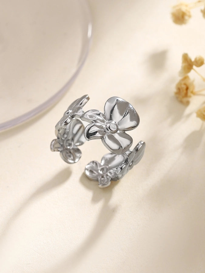 Jewelry Retro French Style Simple Style Heart Shape Flower Bow Knot Titanium Steel Open Rings