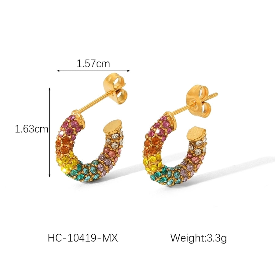 1 Piece IG Style C Shape Plating Inlay 304 Stainless Steel Rhinestones Pearl 18K Gold Plated Ear Studs