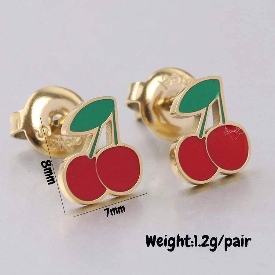 1 Pair IG Style Fruit Titanium Steel 18K Gold Plated Ear Studs