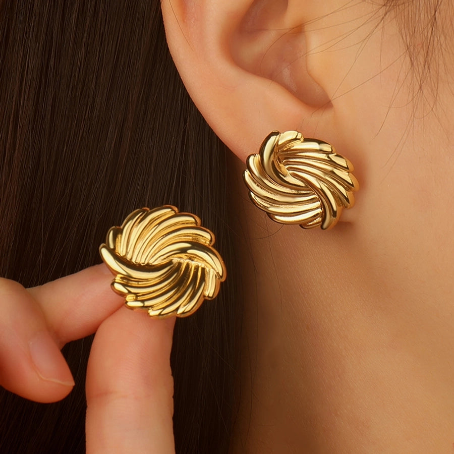 1 Pair Simple Style Streetwear Commute Round 304 Stainless Steel Imitation Gold  Ear Studs