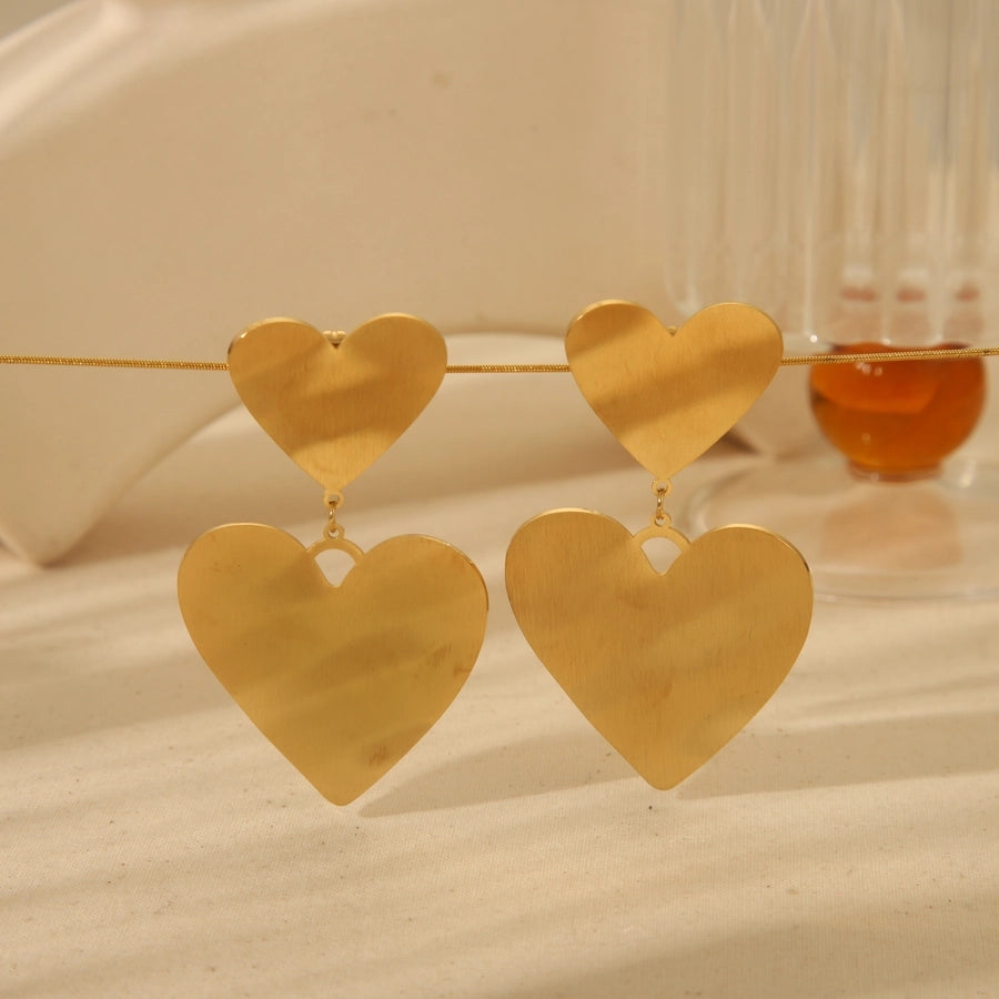 1 Pair Basic Commute Heart Shape Flower Plating 304 Stainless Steel 18K Gold Plated Drop Earrings