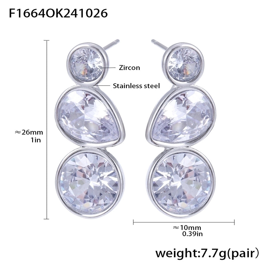 1 Pair Elegant Luxurious Vacation Water Droplets Plating Inlay 304 Stainless Steel Zircon 18K Gold Plated Drop Earrings