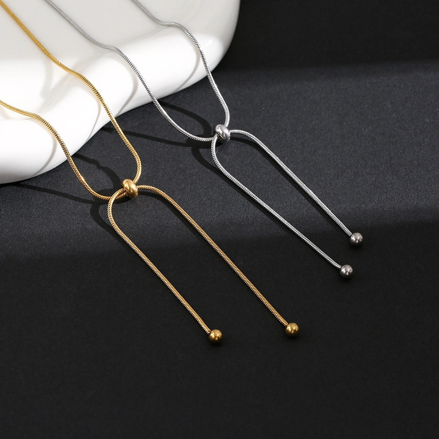 [Whole Titanium Steel] Fashion Simple Drawstring Necklace round Beads Special-Interest Design Titanium Steel Necklace - CEJEW