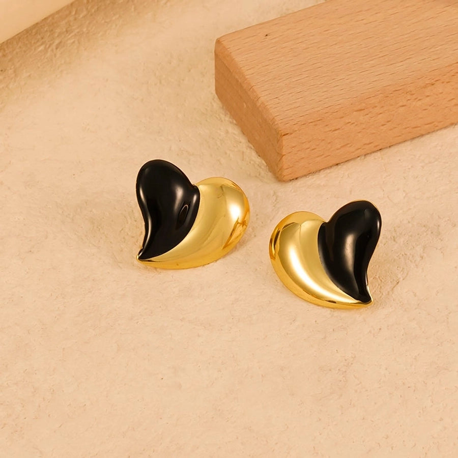 1 Pair Cute Business Vintage Style Heart Shape 304 Stainless Steel 18K Gold Plated Ear Studs