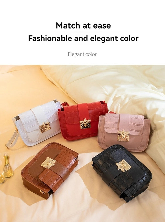 Women's Medium Pu Leather Solid Color Classic Style Streetwear Square Lock clasp Crossbody Bag