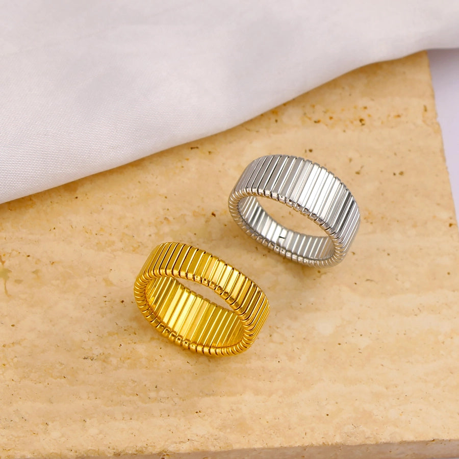 Jewelry Vacation Japanese Style Commute Stripe 304 Stainless Steel 18K Gold Plated Rings