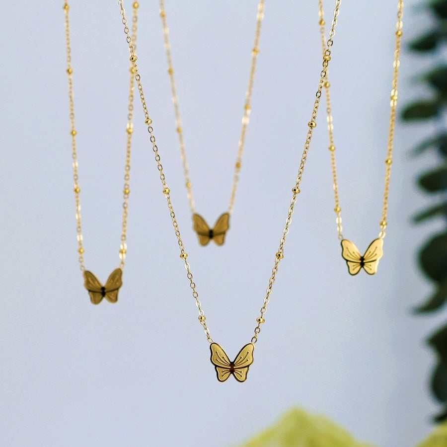 Jewelry Commute Korean Style Butterfly 304 Stainless Steel 18K Gold Plated Pendant Necklace