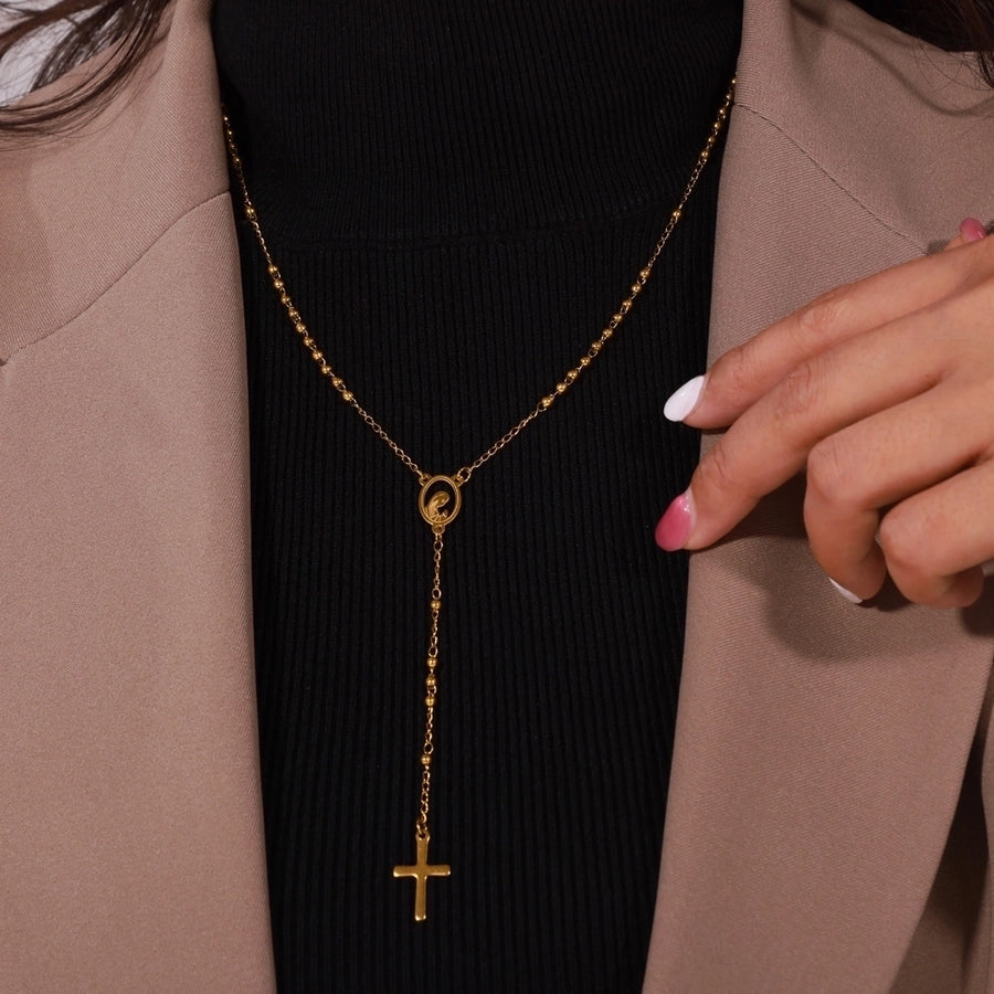 304 Stainless Steel 18K Gold Plated Casual Retro Simple Style Plating Cross Round Heart Shape Long Necklace - CEJEW