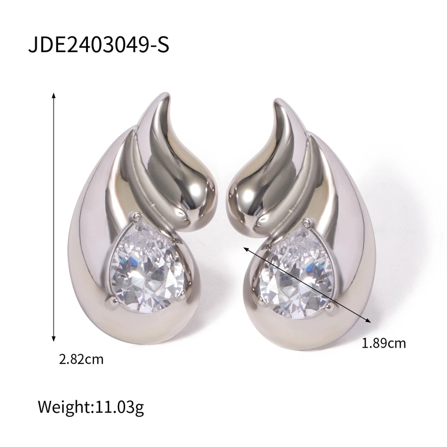 1 Pair IG Style Casual Geometric Water Droplets Inlay 304 Stainless Steel Zircon Ear Studs