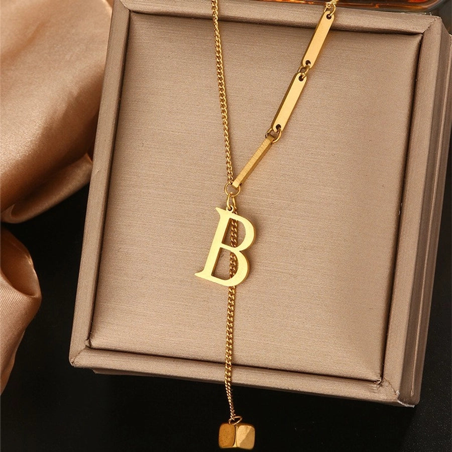 Jewelry Simple Style Artistic Letter 201 Stainless Steel 18K Gold Plated Pendant Necklace