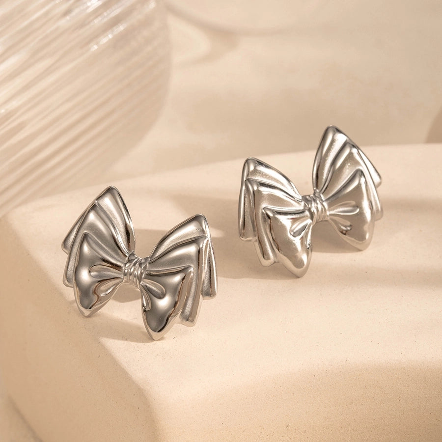 1 Pair Vintage Style French Style Simple Style Square Flower Bow Knot 304 Stainless Steel Ear Studs