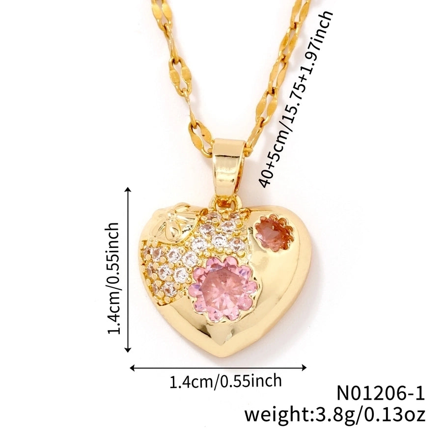 Jewelry Elegant Cute Lady Heart Shape 304 Stainless Steel Copper Zircon K Gold Plated Rhodium Plated Inlay Pendant Necklace