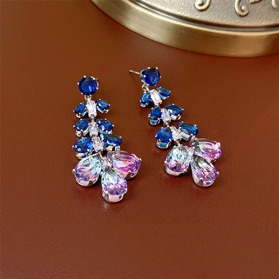 1 Pair Casual Simple Style Streetwear Leaf Inlay Copper Zircon Drop Earrings