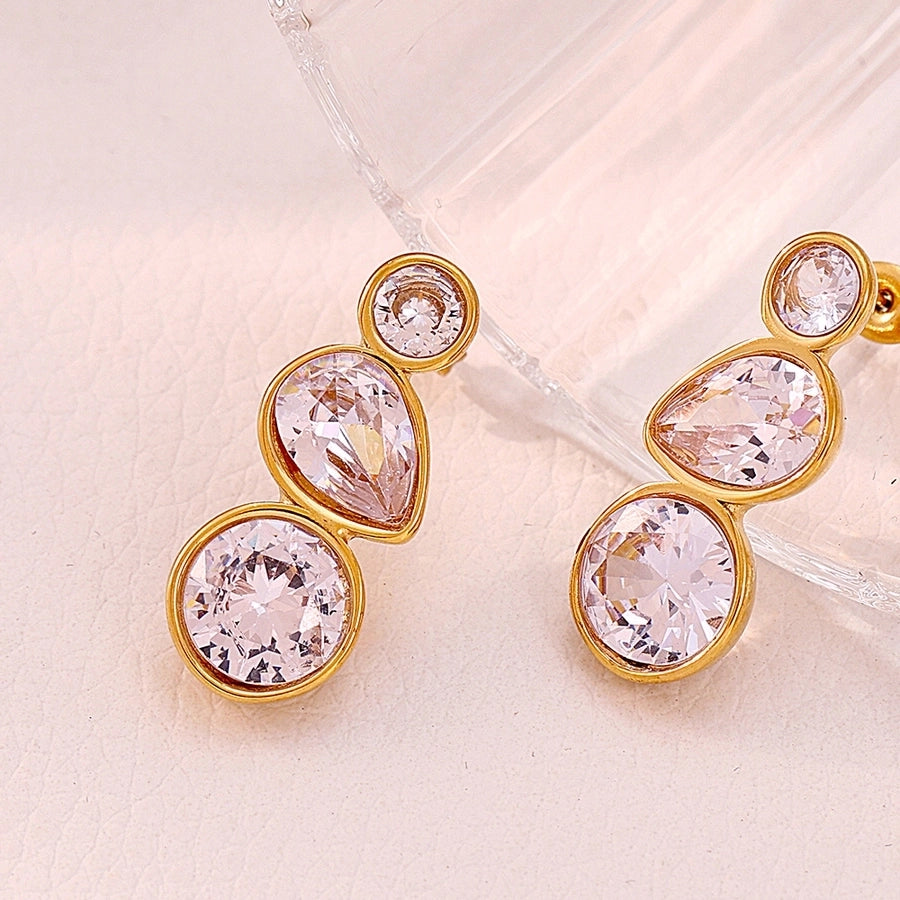 1 Pair Elegant Luxurious Vacation Water Droplets Plating Inlay 304 Stainless Steel Zircon 18K Gold Plated Drop Earrings