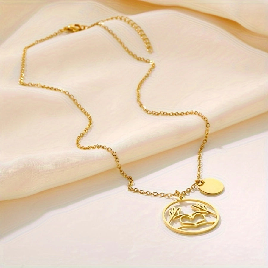 stainless steel retro simple style heart shape plating carving pendant necklace