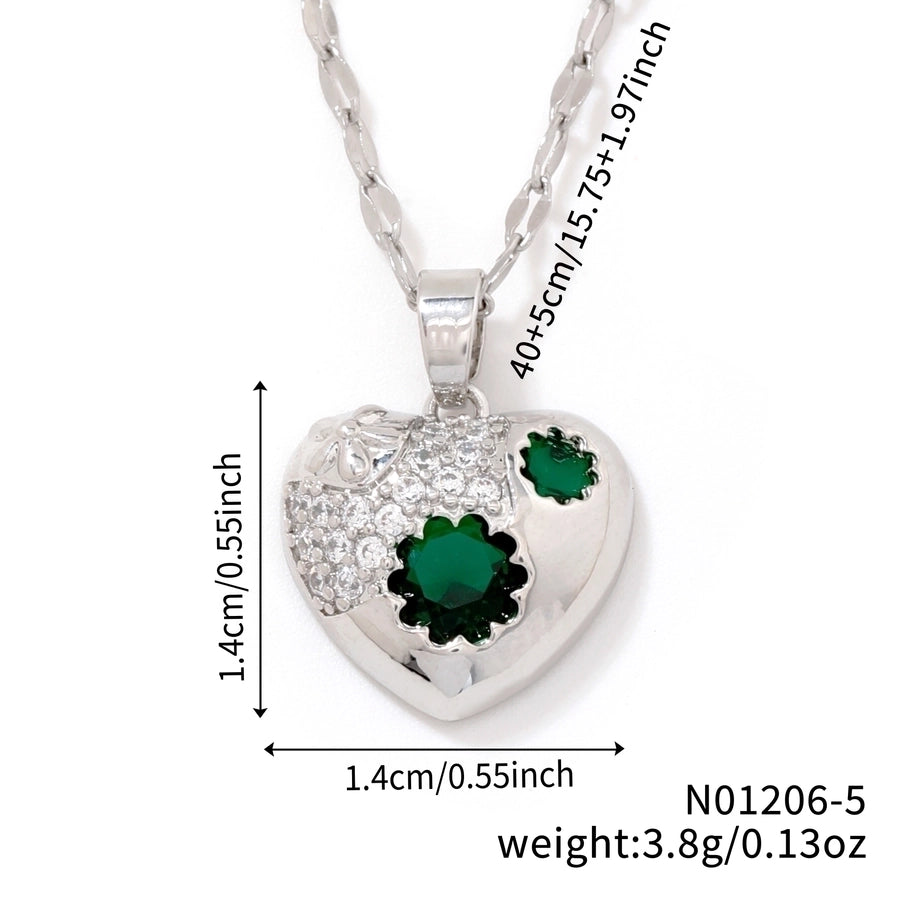 Jewelry Elegant Cute Lady Heart Shape 304 Stainless Steel Copper Zircon K Gold Plated Rhodium Plated Inlay Pendant Necklace