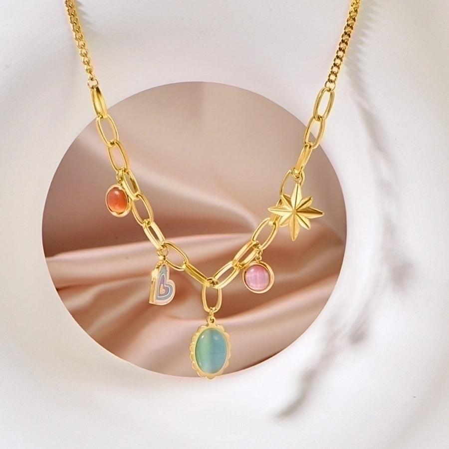 Jewelry Y2K Sweet Cross Heart Shape 304 Stainless Steel Turquoise Resin Opal 18K Gold Plated Plating Inlay Pendant Necklace