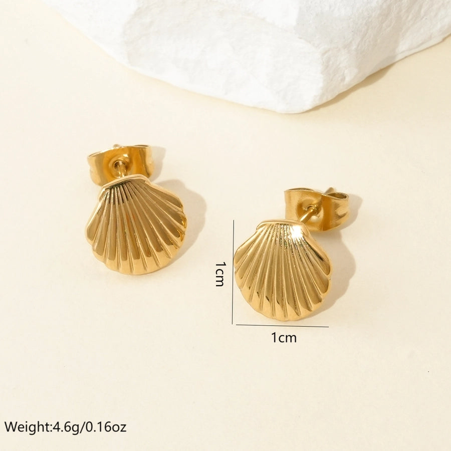 1 Pair Vacation Starfish Shell Polishing 304 Stainless Steel 14K Gold Plated Drop Earrings Ear Studs