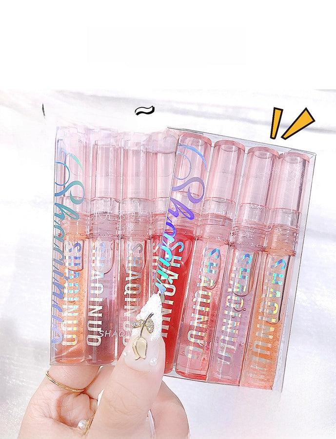 4-piece Gift Box Set Water Light Kiss Lip Gloss Moisturizing Lip Oil Transparent Glass Balm Student Lipstick Stacking