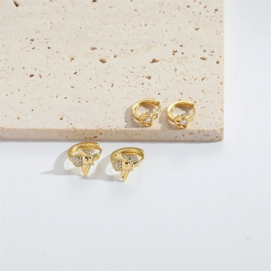 1 Pair Elegant Simple Style Commute Cross Inlay Copper Zircon 14K Gold Plated Earrings