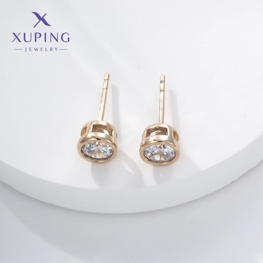 1 Pair Basic Simple Style Round Plating Copper Artificial Gemstones 18K Gold Plated Copper Earrings