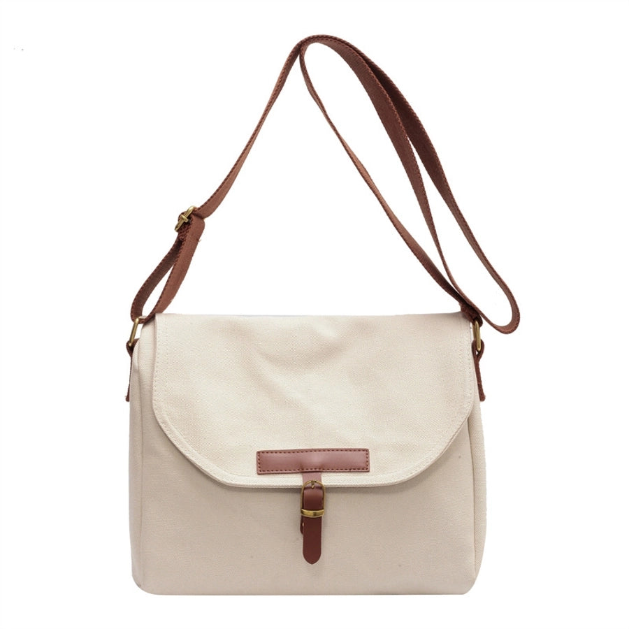 Women's Canvas Solid Color Basic Square Flip Cover Crossbody Bag