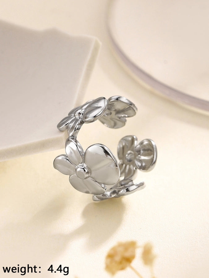 Jewelry Retro French Style Simple Style Heart Shape Flower Bow Knot Titanium Steel Open Rings