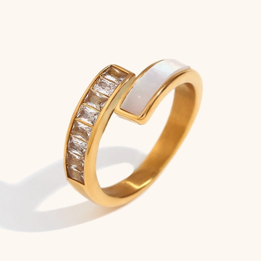 simple style commute geometric stainless steel inlay zircon rings