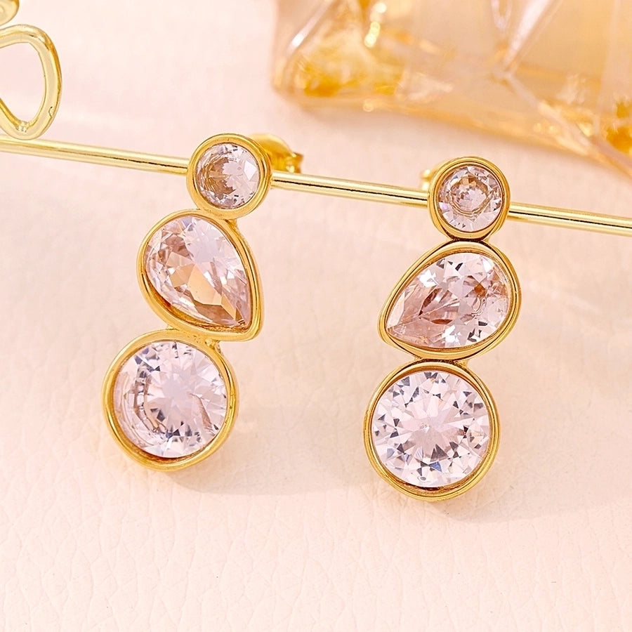 1 Pair Elegant Luxurious Vacation Water Droplets Plating Inlay 304 Stainless Steel Zircon 18K Gold Plated Drop Earrings