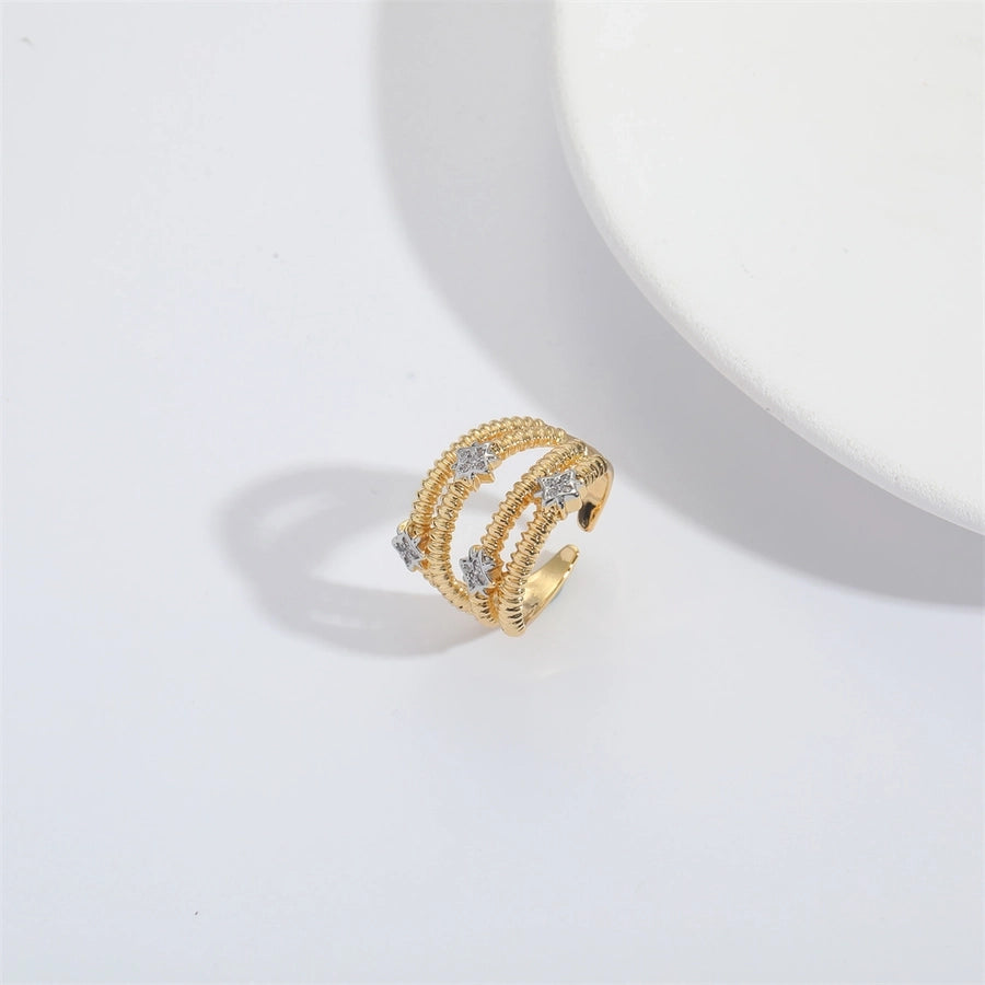 Copper 14K Gold Plated Inlay Geometric Zircon Open Rings - CEJEW