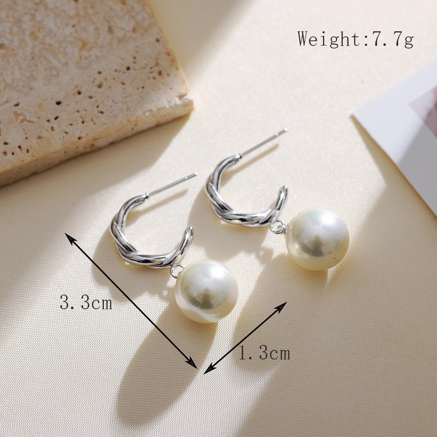 1 Pair Elegant Luxurious Queen Geometric Inlay 304 Stainless Steel Artificial Pearls 18K Gold Plated Drop Earrings