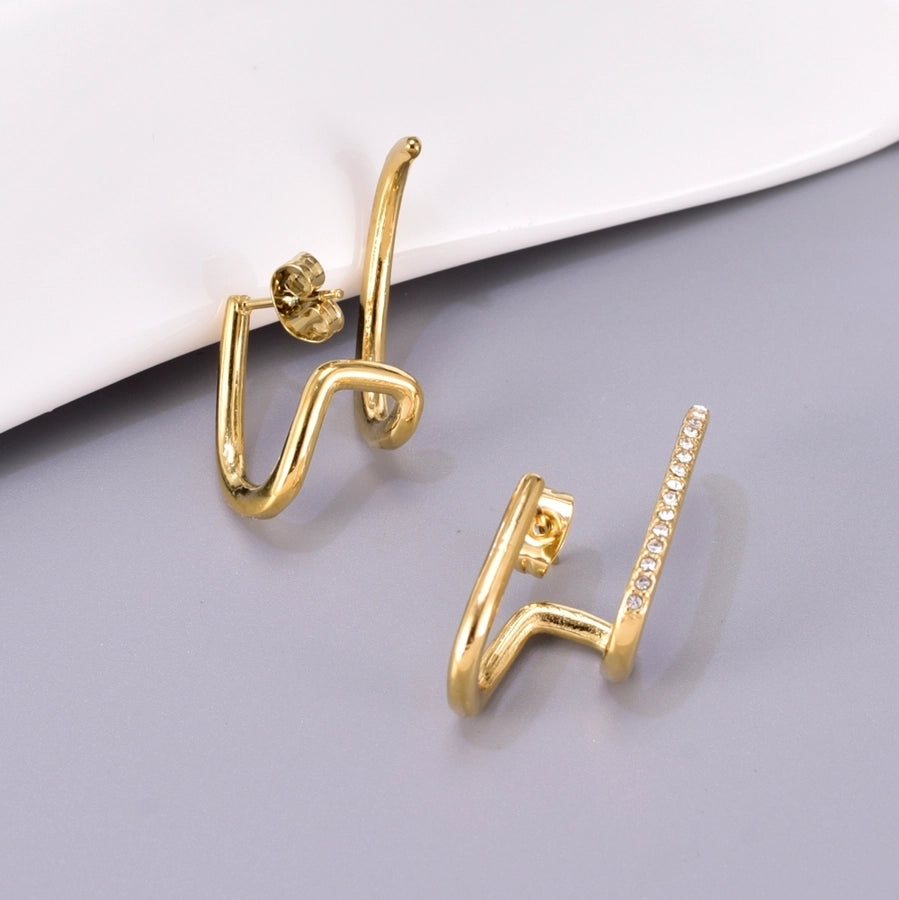 1 Pair Simple Style Classic Style Solid Color Plating Inlay 304 Stainless Steel Titanium Steel Rhinestones 18K Gold Plated Ear Studs - CEJEW