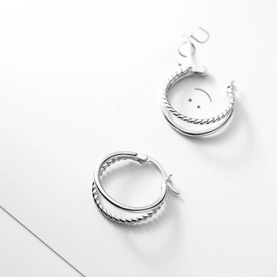 s925 Silver Double Layer Large Hoop Earrings Women's Twist Retro Hong Kong Style Fashion Elegant Trendy Simple Personality Earrings