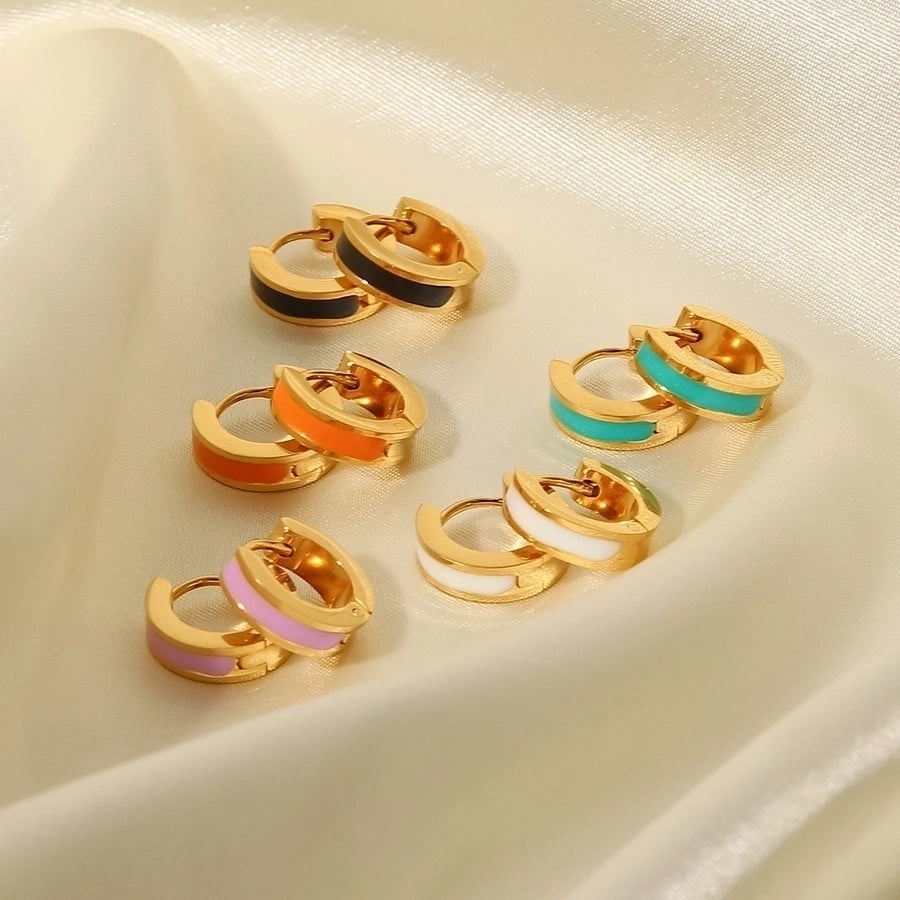 1 Pair IG Style Basic French Style Colorful Enamel Plating Inlay 304 Stainless Steel 14K Gold Plated Earrings