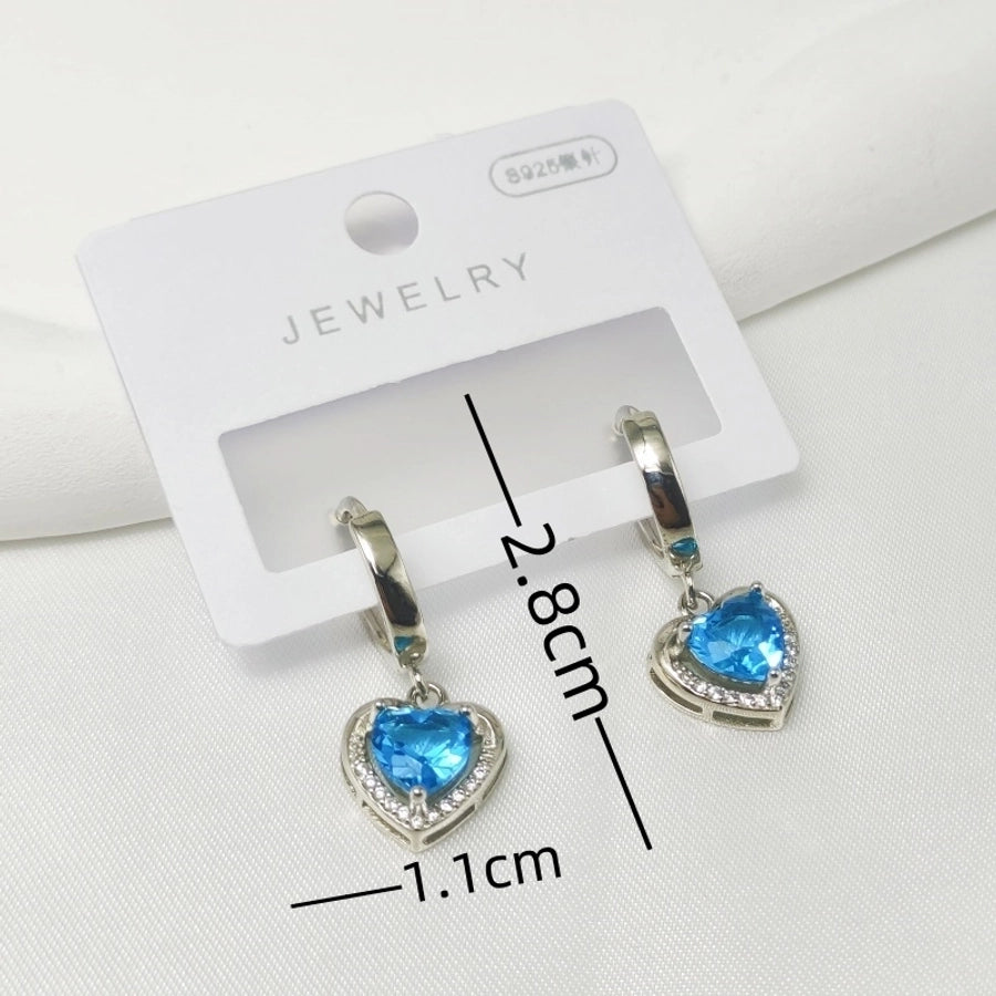 1 Pair Elegant French Style Commute Heart Shape Inlay 304 Stainless Steel Zircon Drop Earrings