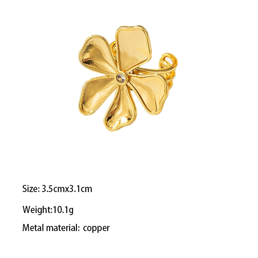 Copper Gold Plated Chinoiserie Romantic Sweet Inlay Carving Heart Shape Zircon Open Rings